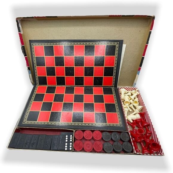 Vintage Chess Dominoes Checkers Three Game Kit by The Embossing Company Albany - Picture 2 of 16